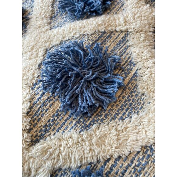 Surya Shaggy Texture White Blue Aztec Boho Tribal Pillow Cover 22x22 100% Cotton - Picture 8 of 10